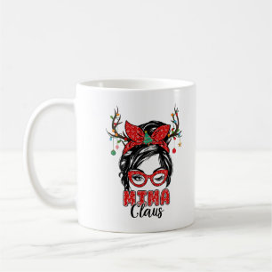 Caneca De Café Papais noeis Mima Claus Messy Bun Piscar os olhos 