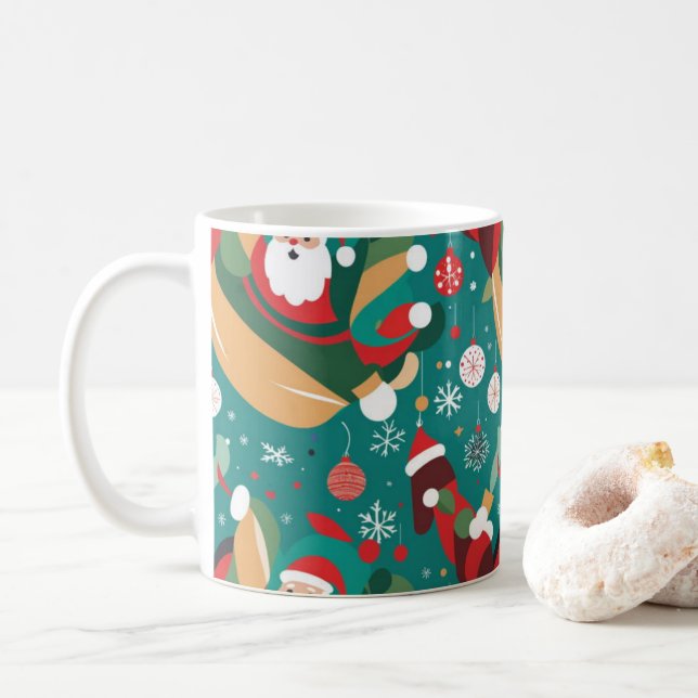 Caneca De Café Papais noeis no padrão de Natal (Com Donut)