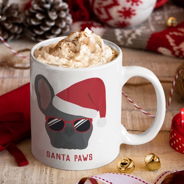 Caneca De Café Papais noeis Patas Natal Azul Buldogue Francês (Criador carregado)
