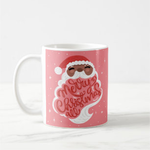 Caneca De Café Papais noeis Pretos Feliz Natal Todos Rosa