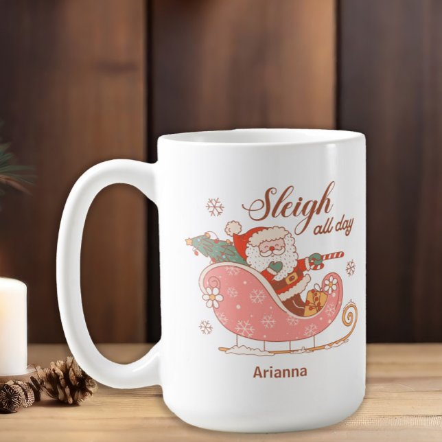 Caneca De Café Papais noeis Rosa Dormem Durante O Natal (Vintage Santa Claus "Sleigh all day" customizable Christmas mug)