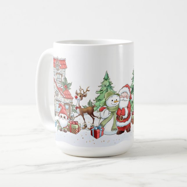 Caneca De Café Papais noeis Snowman Reindeer Natal (Frente Esquerda)