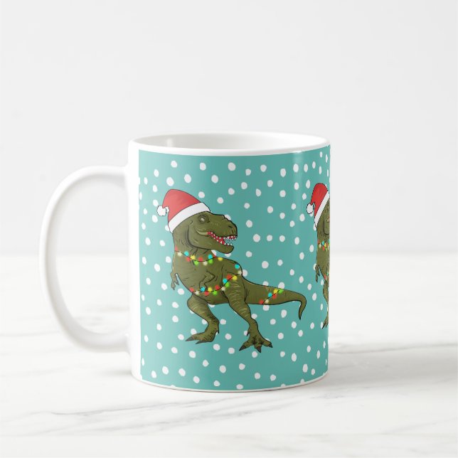 Caneca De Café Papais noeis T-Rex Dinossauro Natal Mug (Esquerda)