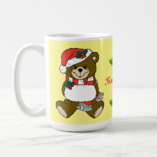 Caneca De Café Papais noeis Teddy Bear Arte Animal de Natal