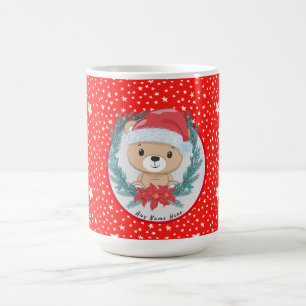 Caneca De Café Papais noeis Teddy Bear Red e White Star Natal