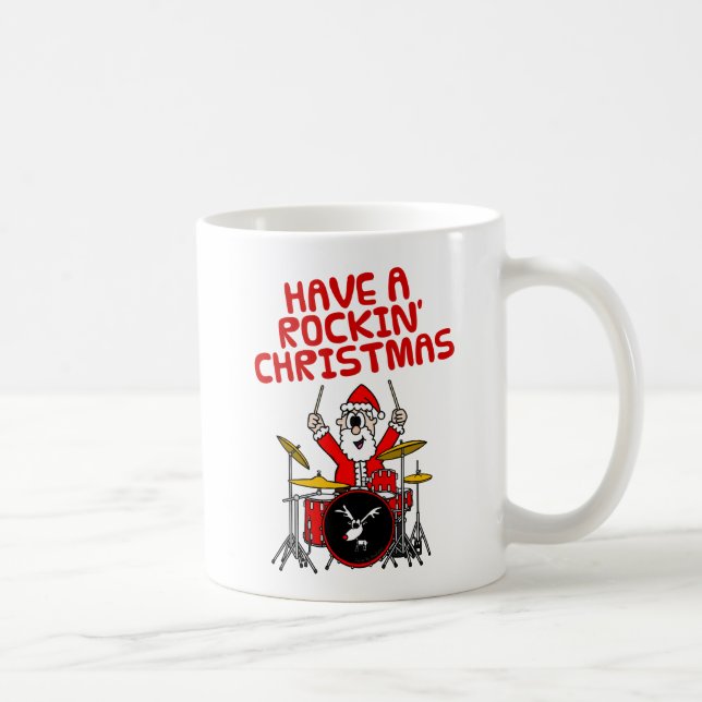 Caneca De Café Papais noeis Tocando Tambores, Drummer Musical de  (Direita)