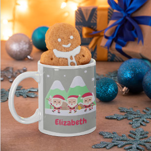 Caneca De Café Papais noeis Trio de Celebração de Natal com Seu N