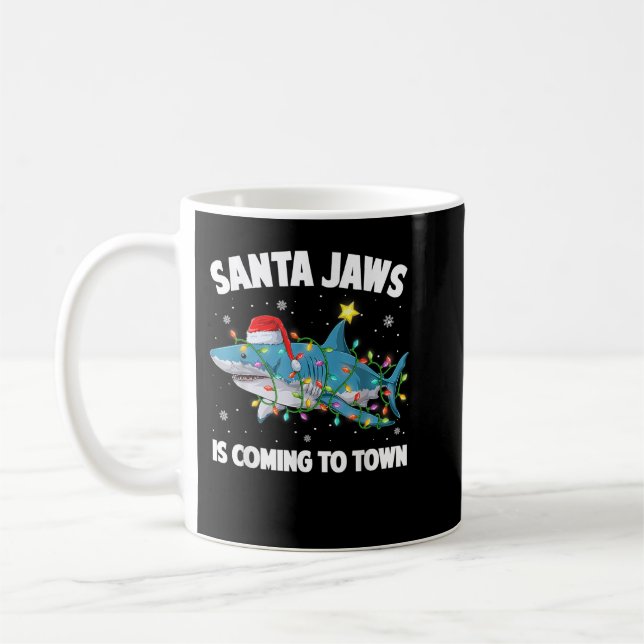 Caneca De Café Papais noeis Tubarão Tubarão Luzes de Natal Feliz  (Esquerda)