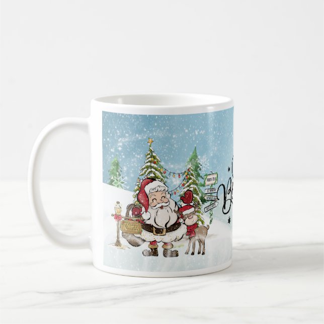 Caneca De Café Papais noeis Whimsical & Reindeer acreditam no Nat (Esquerda)