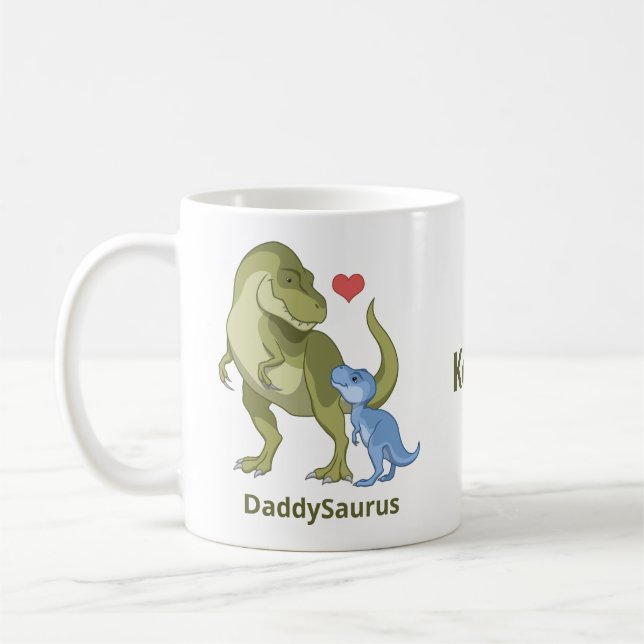 Caneca De Café PapaiSaurus T-Rex e Baby Boy Dinossauros (Esquerda)
