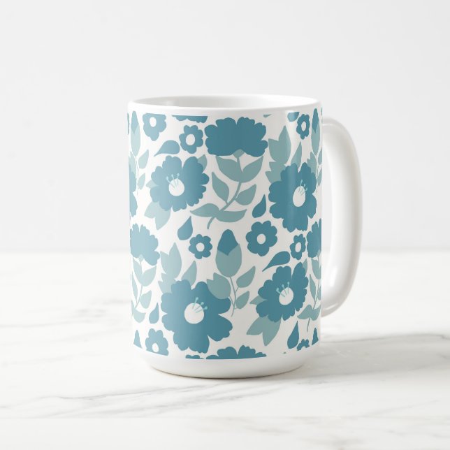 Caneca De Café Papel de embrulho com flores abstratas azuis (Frente Esquerda)