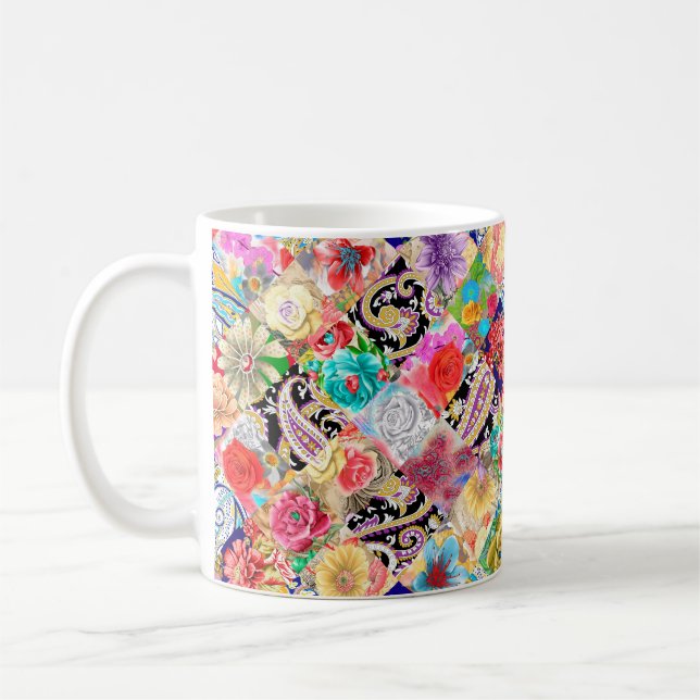 Caneca De Café Papel de parede da Art deco. Padrão preto e ouro.  (Esquerda)
