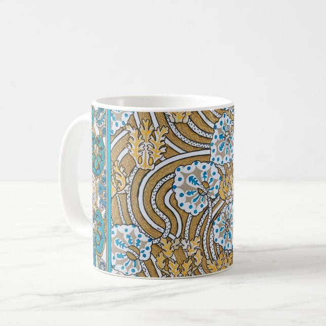Caneca De Café papel de parede de flores azul-de-art-nouveau (Frente Esquerda)