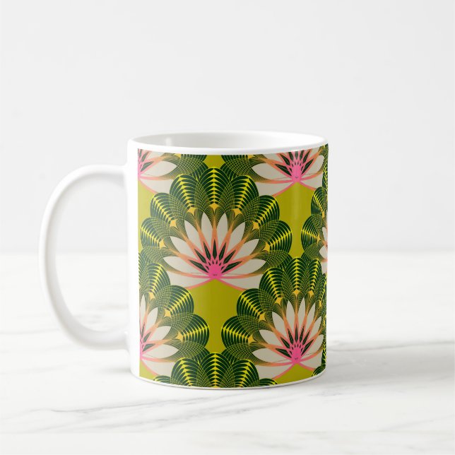 Caneca De Café Papel de parede de lótus estilizado: rosa, verde. (Esquerda)