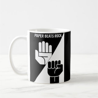 Caneca De Café Papel Derrota Pedra – Arte Minimalista Preto e Bra