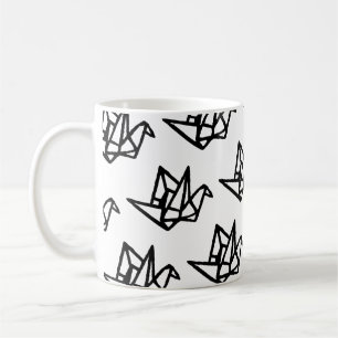 Caneca De Café Papel original preto e branco Crane Linocut