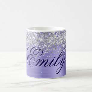 Caneca De Café Papel Prateado Personalizado Glitter Periwinkle