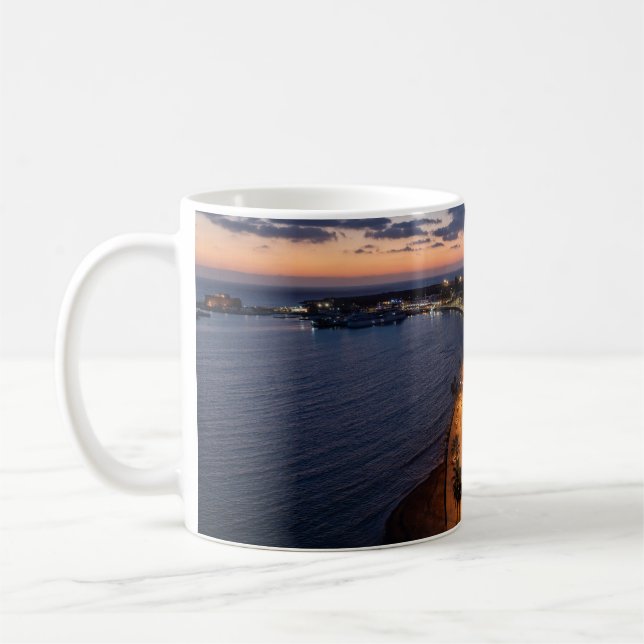 Caneca De Café Paphos seafront e porto à noite (Esquerda)