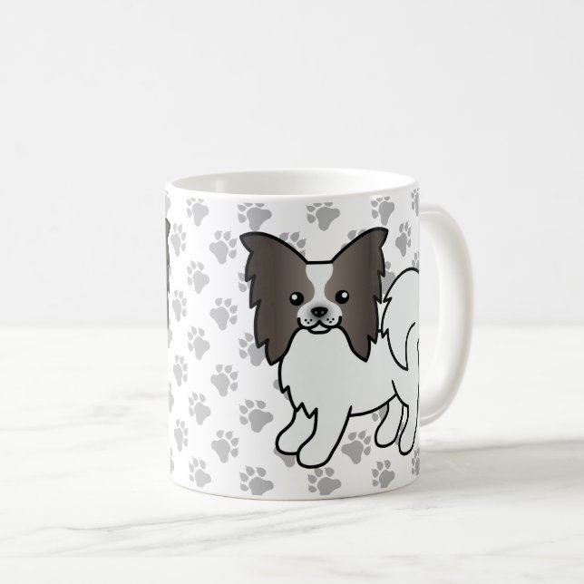Caneca De Café Papillon Azul e Branco Cachorro de Desenho Animado (Frente Esquerda)
