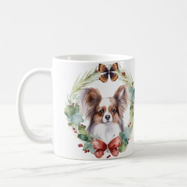 Caneca De Café Papillon Christmas Wreath Festivo Pup (Esquerda)