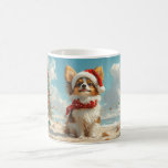 Caneca De Café Papillon Dog Christmas Vintage Beach<br><div class="desc">Traga o calor dos feriados para a costa com esta charmosa design inspirada na vintagem, que apresenta um cão festivo sentado numa praia serena. Com um clássico toque de feriado de tons nostálgicos e vibrações costeiras, esta trabalho de arte captura a magia do Natal pelo mar. Perfeito para espalhar alegria...</div>