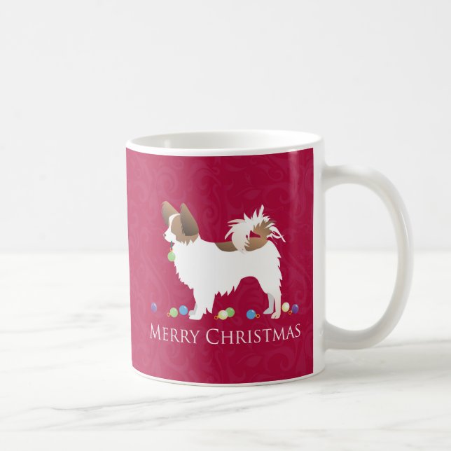 Caneca De Café Papillon Dog Felry Design de Natal (Direita)