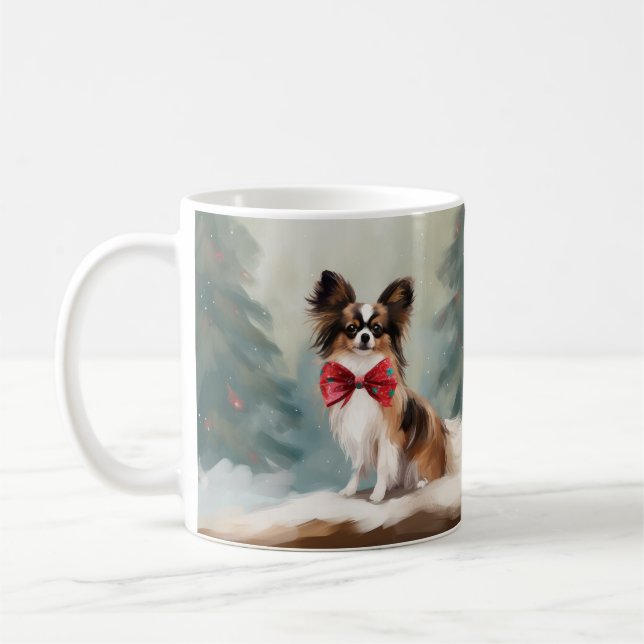 Caneca De Café Papillon Dog no Natal da Neve (Esquerda)