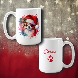 Caneca De Café Papillon Dog Personalizado no Natal de Santa Hat
