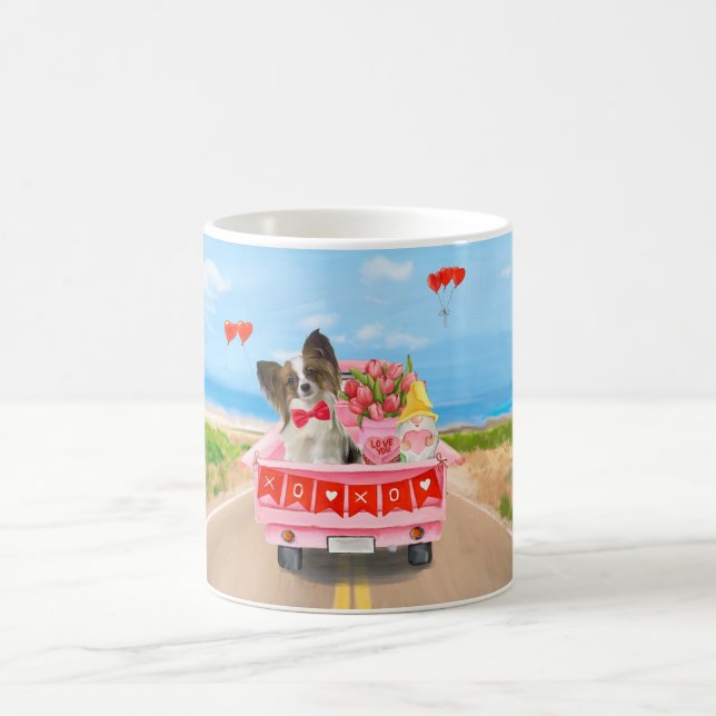 Caneca De Café Papillon Dog Truck Hearts Dia de os namorados (Centro)