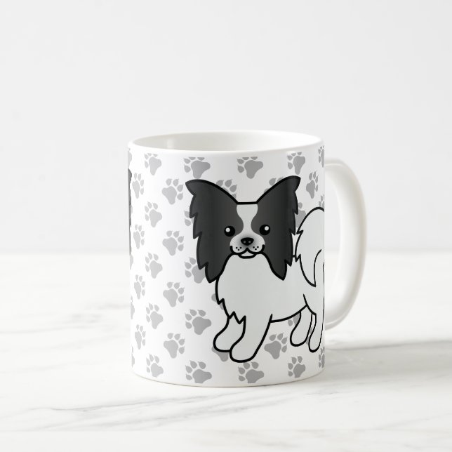 Caneca De Café Papillon Preto e Branco Cachorro de Desenho Animad (Frente Esquerda)