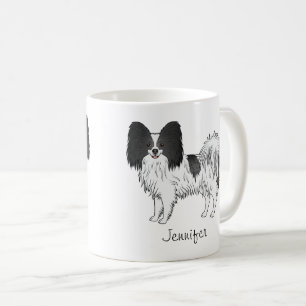 Caneca De Café Papillon Preto E Branco Cachorro Fofo Com Nome Per