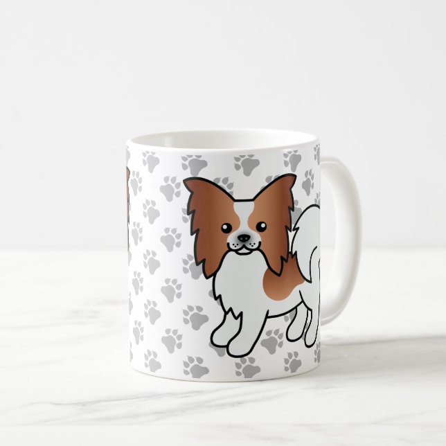 Caneca De Café Papillon Vermelho e Branco Cachorro de Desenho Ani (Frente Esquerda)