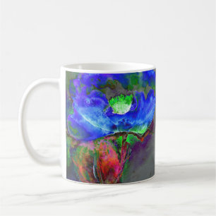 Caneca De Café papoila azul-abstrato floral azul-aquosa