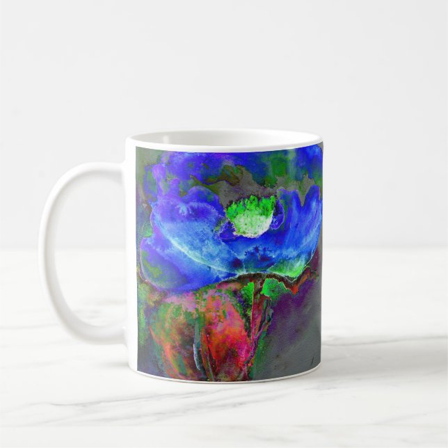 Caneca De Café papoila azul-abstrato floral azul-aquosa (Esquerda)