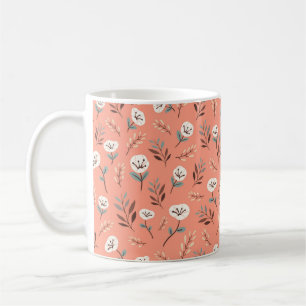 Caneca De Café Papoulas Brancas em Fundo Vermelho Ousado