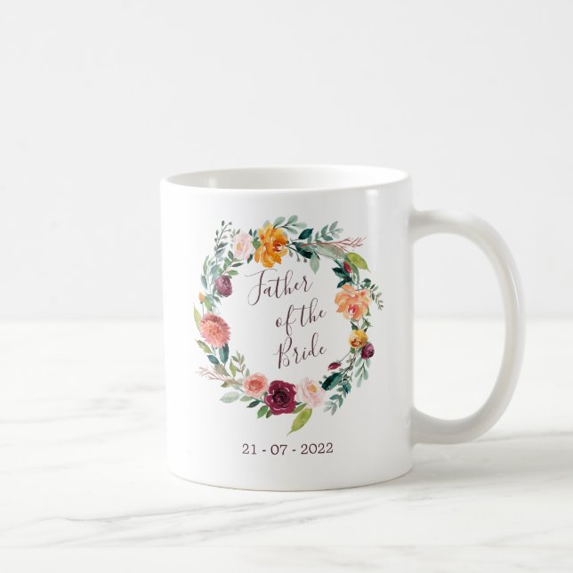 Caneca De Café Paprika Burgundy Floral Padre da Noiva Mug (Direita)