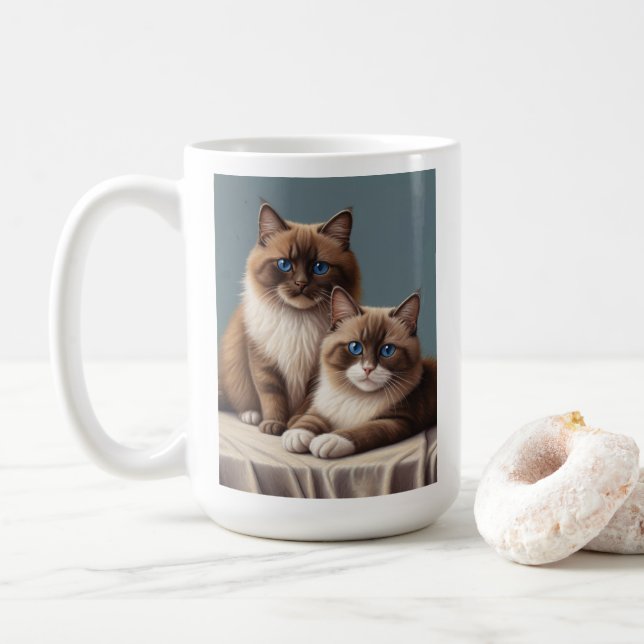 Caneca De Café Par Cozy de Ragdoll Cats Fluffy Pet Art (Com Donut)