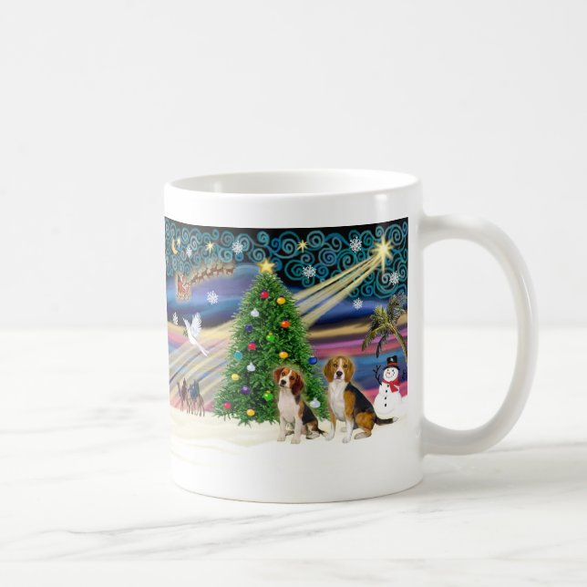 Caneca De Café Par de Beagles com Magia de Natal (Direita)