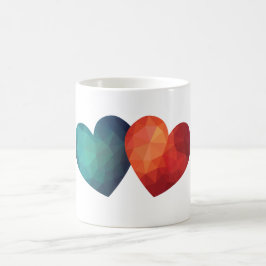 Caneca De Café Par de coração azul e vermelho moderno hitech