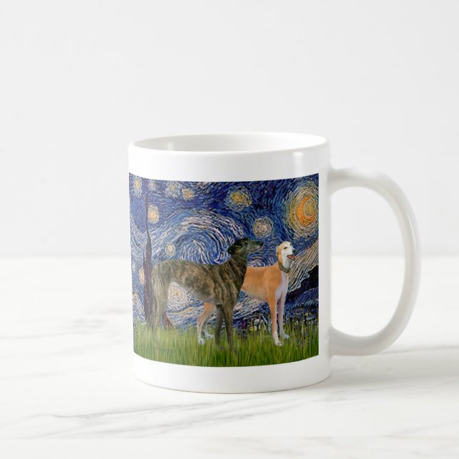 Caneca De Café Par de Galgos - Noite Estrelada (Direita)