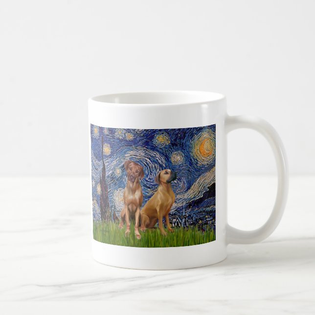 Caneca De Café Par de Ridgeback da Rodésia - Noite Estrelada (Direita)