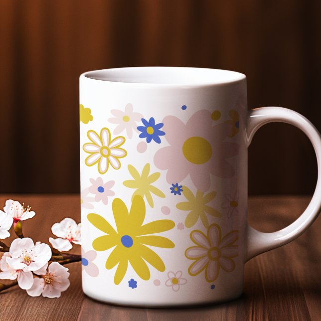 Caneca De Café Para a Nature Lovers Amarelo e Azul Primavera (Criador carregado)