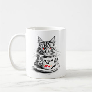 Caneca de Café para Amante de Gatos Café ou Caos
