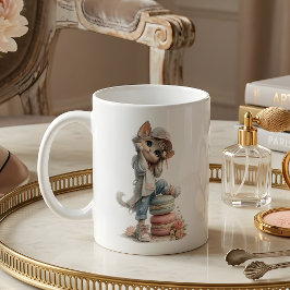 Caneca de Café para Amante de Macarons de Gatinho 