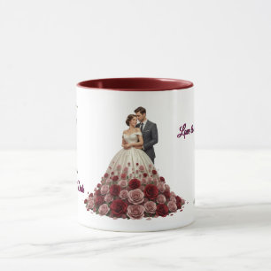 Caneca de Café para Casal de Noiva com Floral Eleg