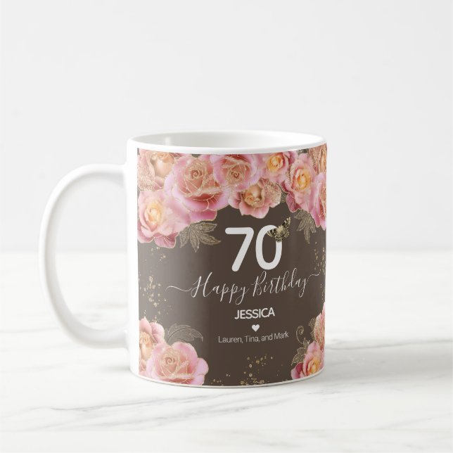 Caneca De Café Parabéns 70 Glitter Floral (Esquerda)