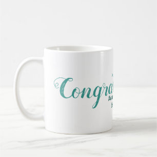 Caneca De Café Parabéns casal de casamento azul verde nome ano es