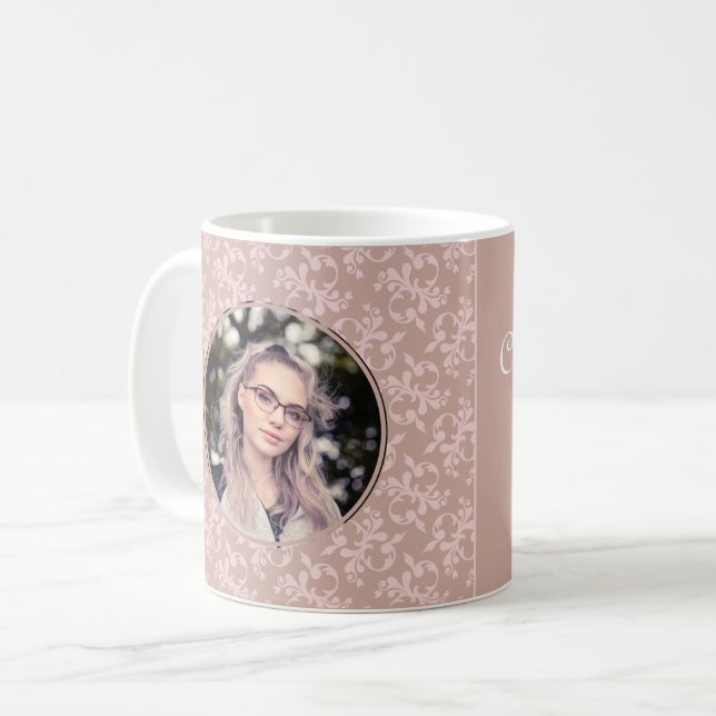 Caneca De Café Parabéns Foto de Formatura Pink Rococo (Frente Esquerda)