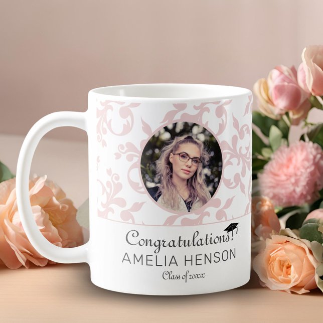 Caneca De Café Parabéns Foto de Formatura Pink Rococo (Criador carregado)