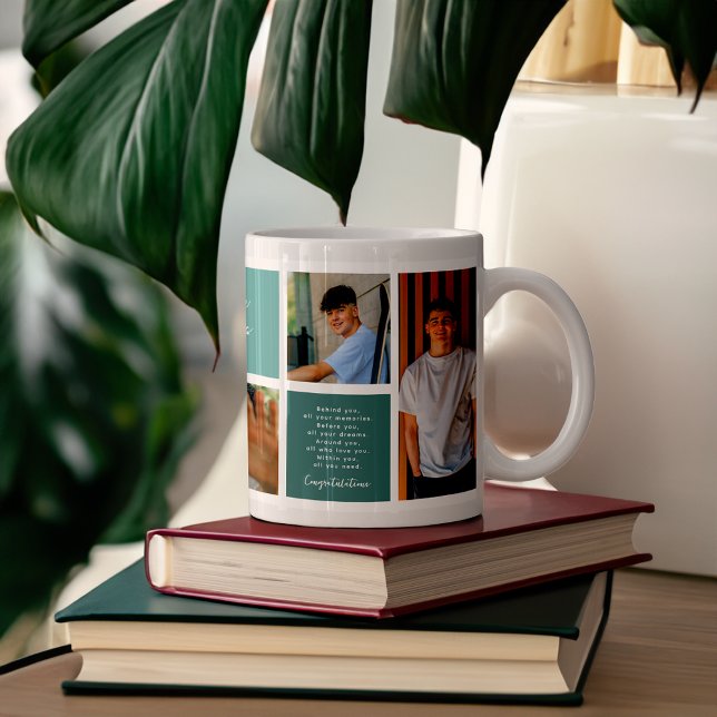 Caneca De Café Parabéns Graduado | Colagem de Grade de 6 Fotos (Criador carregado)